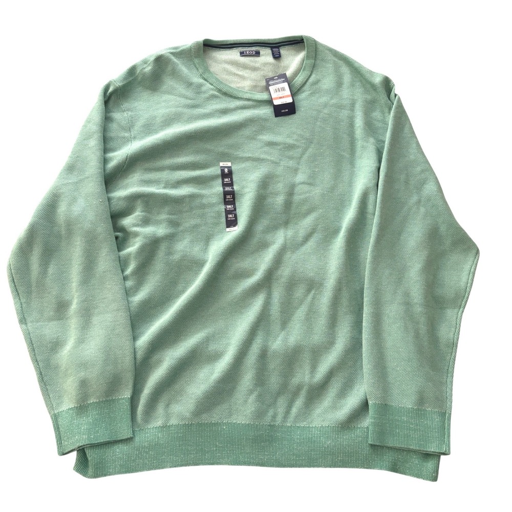 IZOD Sweater Mens Big 3XLT Beryl Green Crew Neck Waffle Knit Pullover Casual